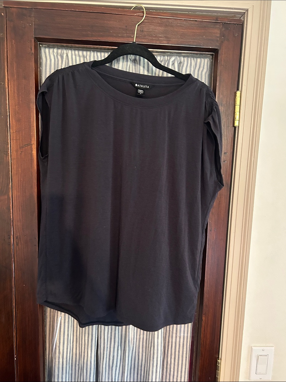 Athleta Black Short-Sleeve Crew Tee with Slight Boat Neck
